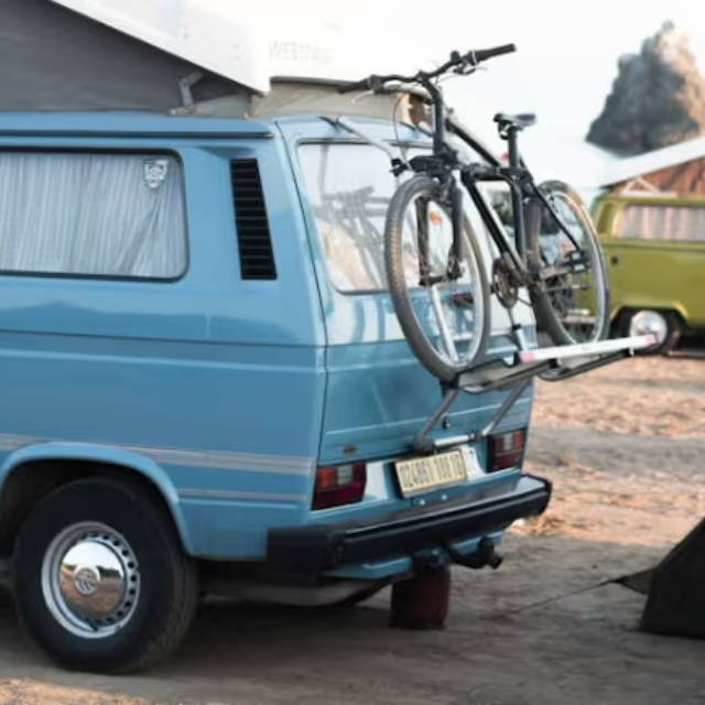 Van with bike rack and bicycle