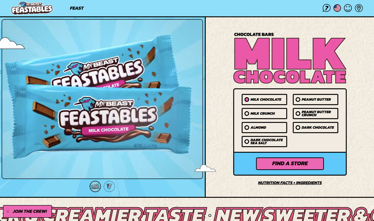 Screenshot of Feastables, from the ecommerce websites collection.