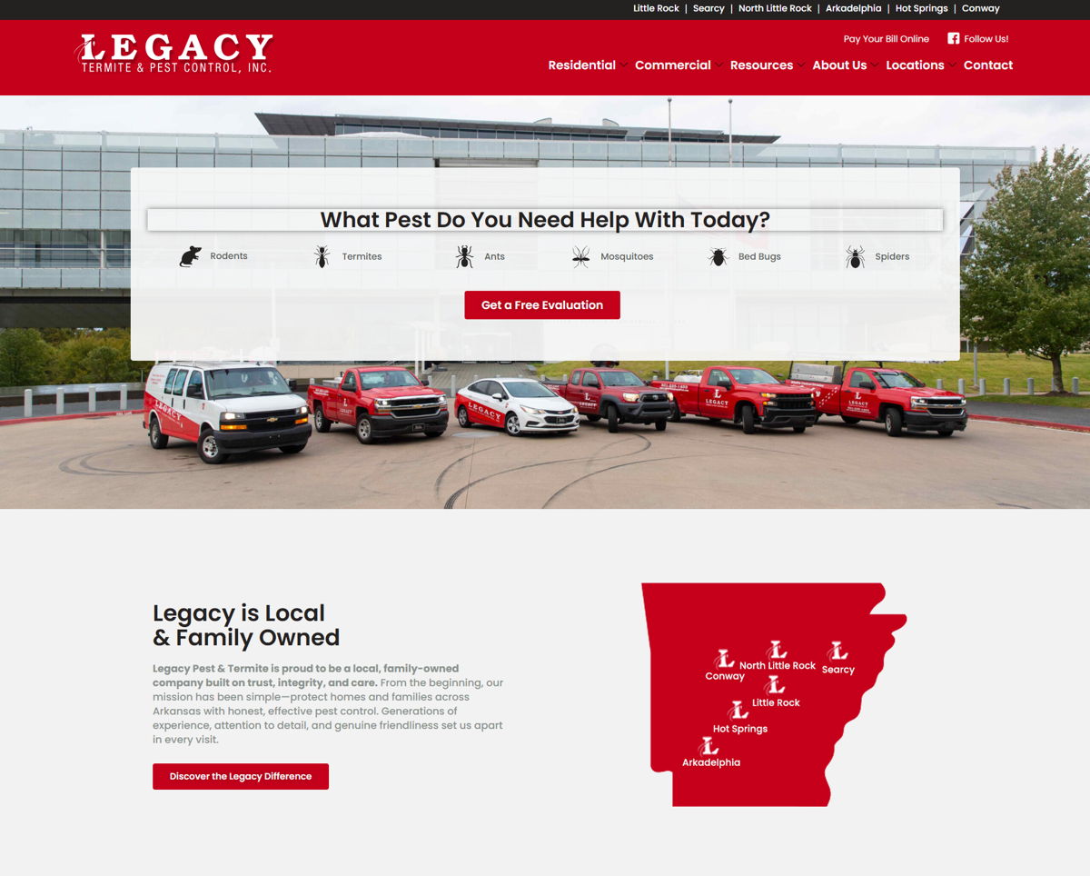 Screenshot of Legacy Termite & Pest Control, from the pest control websites collection.