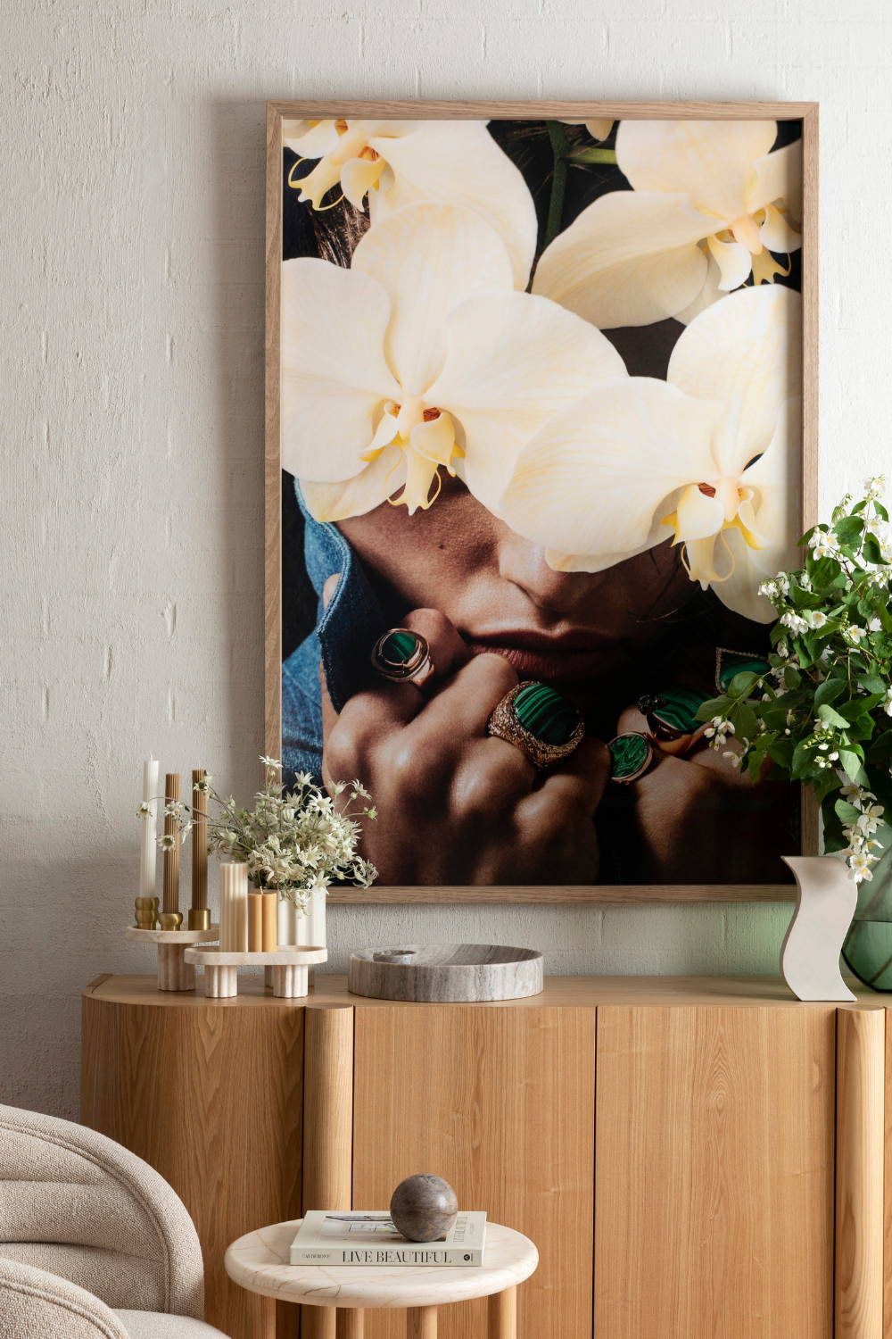 'Play On My Mind' by Dina Broadhurst framed and styled in-store