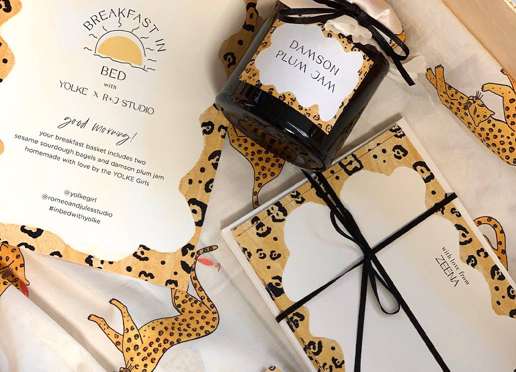 Close up of Breakfast in Bed goodies with Prowling Leopard Pyjamas