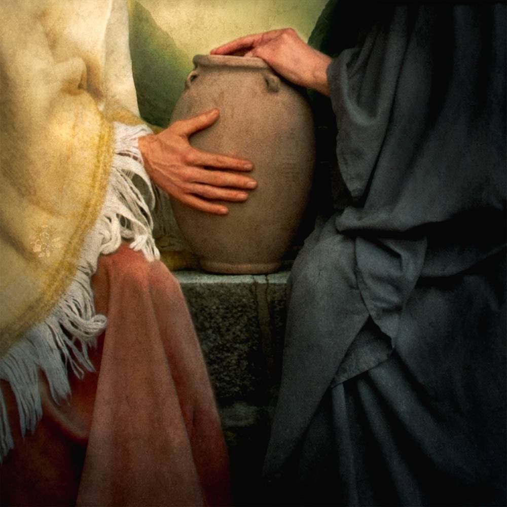 LDS art painting of Jesus Christ teaching the woman at the well.