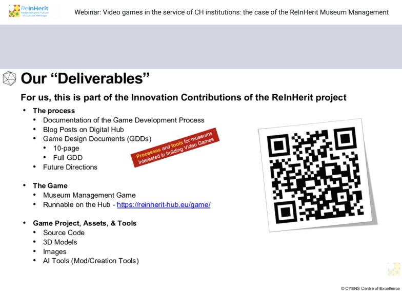 Video games in the service of CH institutions: the case of the ReInHerit Museum Management Game