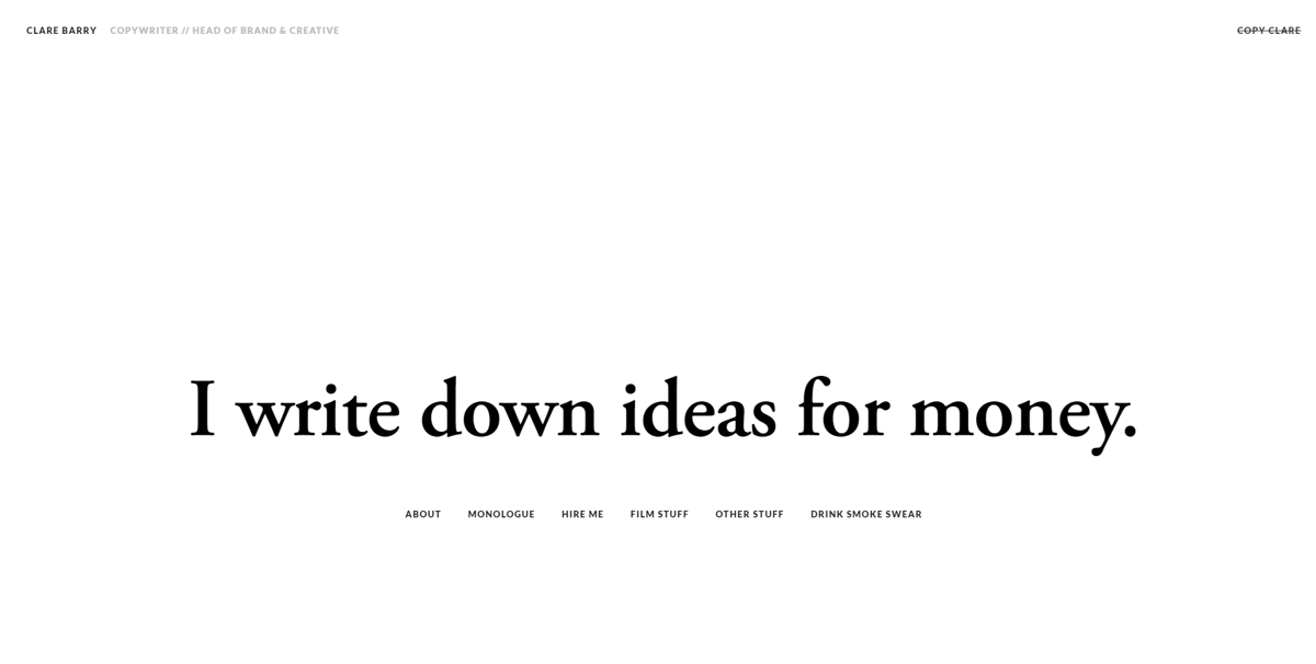 Screenshot of Copy Clare, from the copywriting portfolios collection.