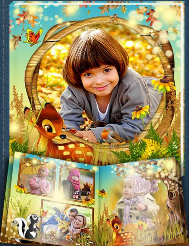 Детский PSD фотоальбом для Фотошоп - Бэмби и его друзья