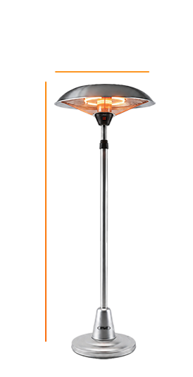 Dimensiones del calefactor de terraza de pie ANWO: 60 cm de diámetro y 200 cm de alto