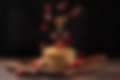 Food Photography of Stack of fluffy pancakes with fresh strawberries and honey drizzle on a wooden board