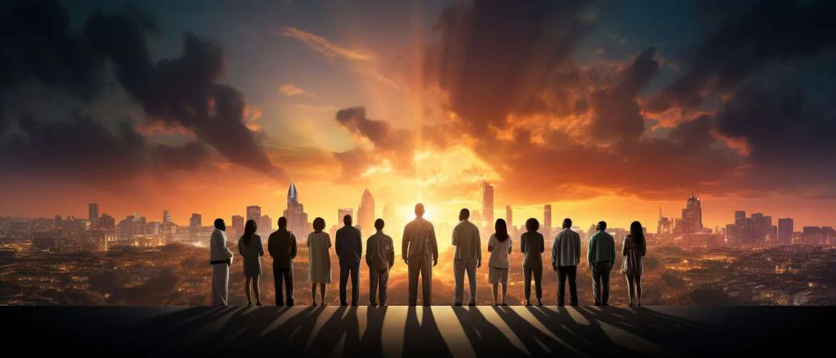 Healthcare professionals united, looking towards a hopeful future.