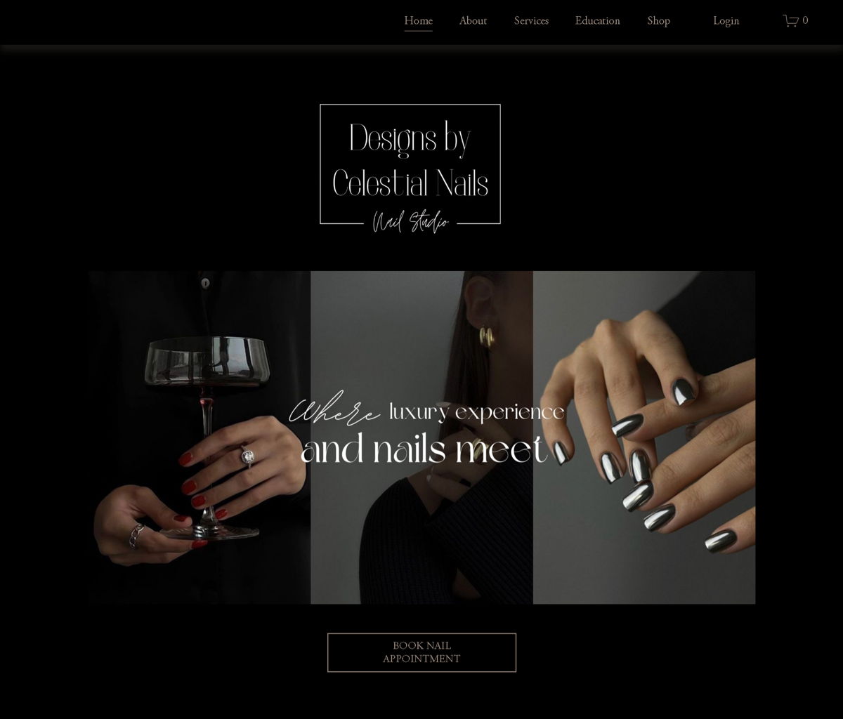 Screenshot of DBCN: Designs by Celestial Nails, from the nail salon websites collection.
