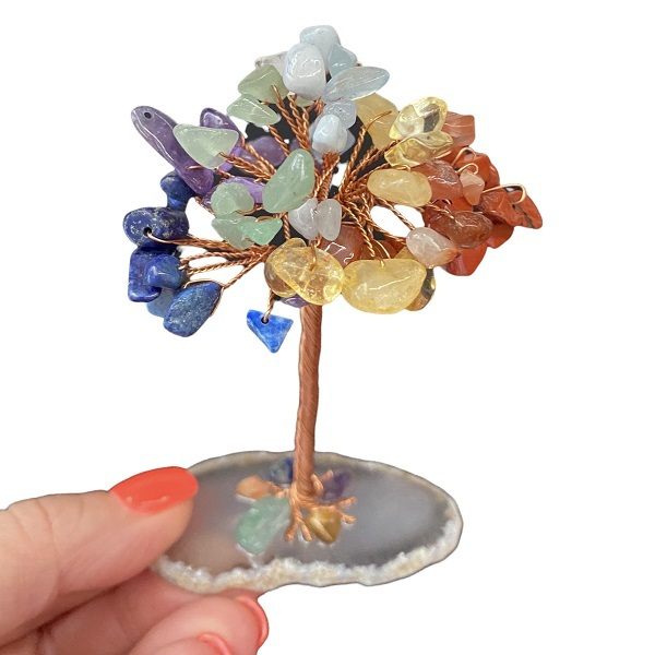 Assorted Crystal Tree Set On Agate Base with Crystals