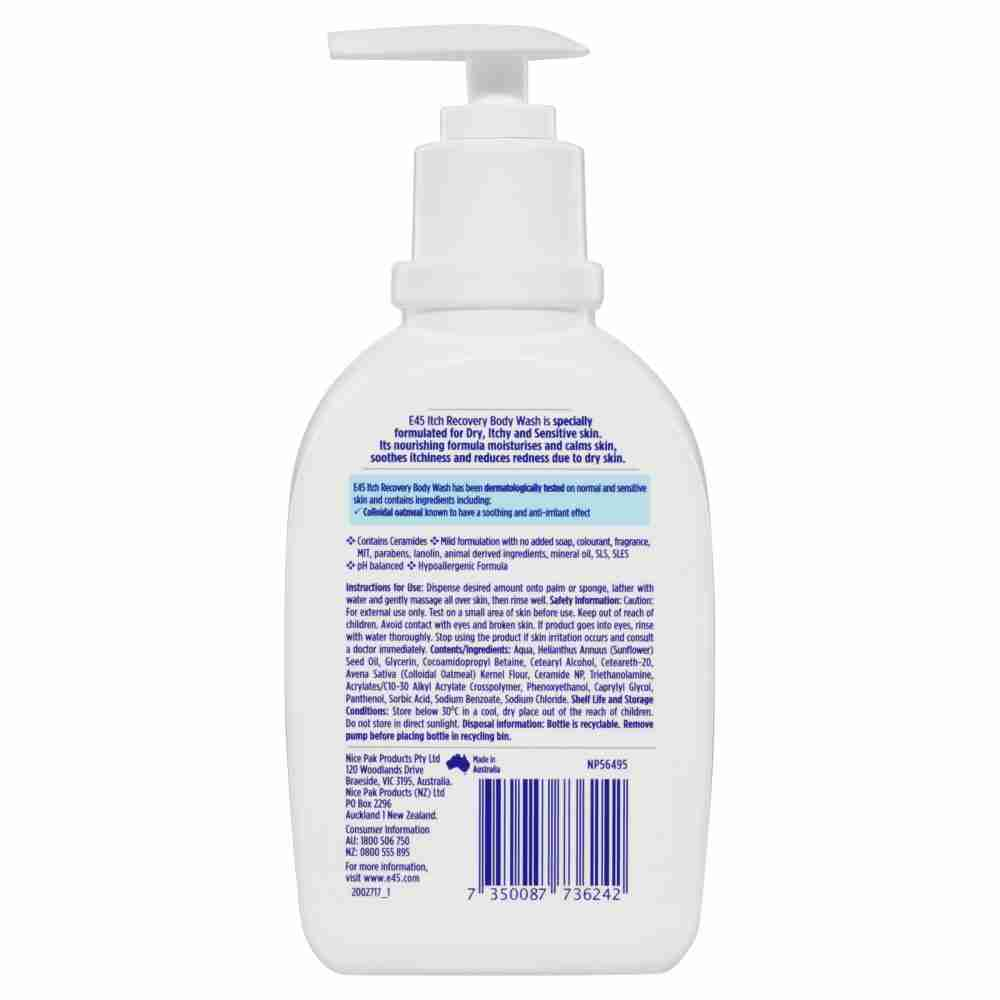 E45 Itch Recovery Moisturising Body Wash 250Ml - Image 3