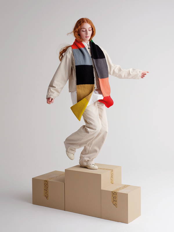 model wears Brushed Colourblock Scarf Multicolour