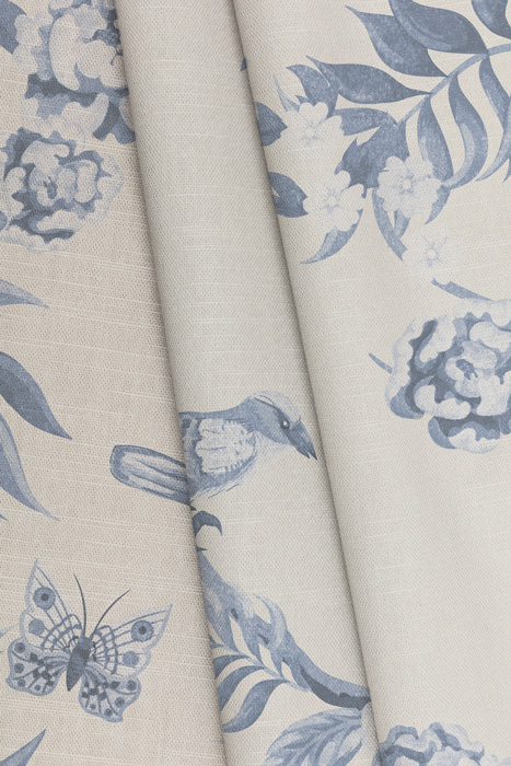 blue & white chinoiserie bird fabric pattern image