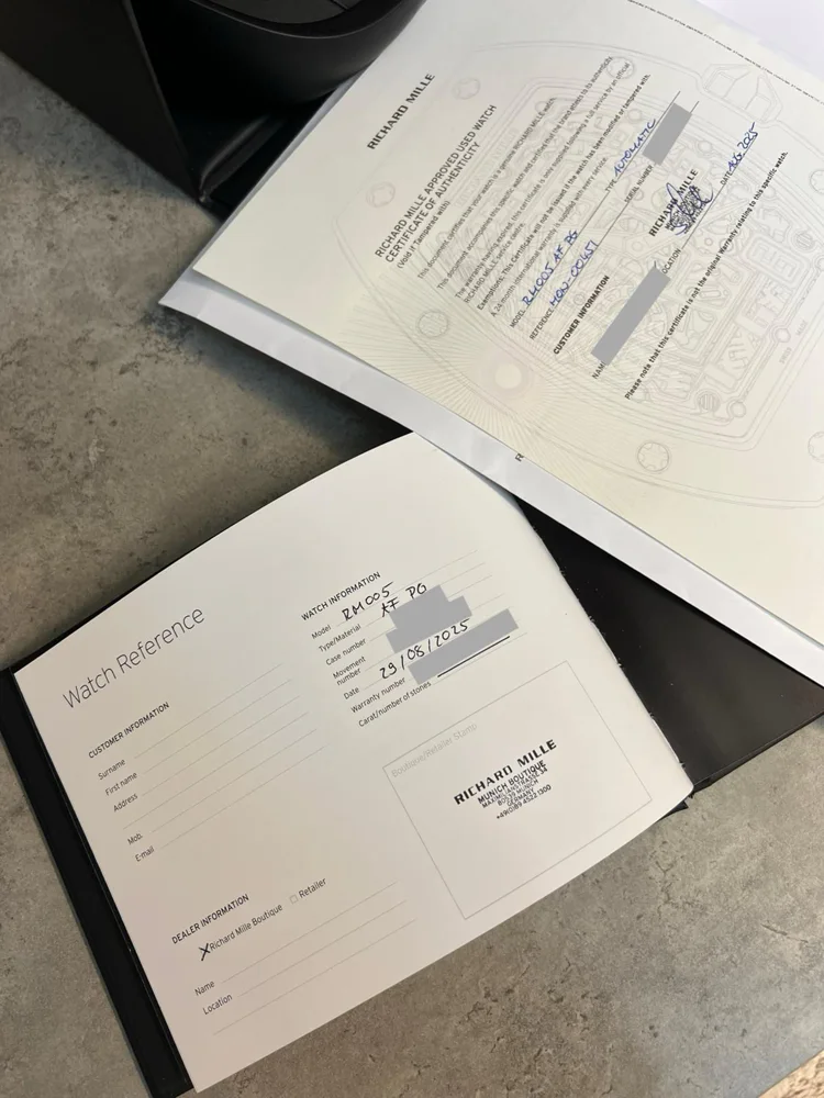 RM005 with Authenticity Certificate & Service Papers 08/2025 New Strap Official RM After Service Warranty till August 2027