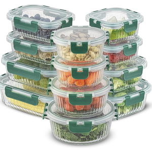 JoyJolt 24pc Fluted Glass Storage Containers with Lids. 12 Airtight, Freezer Safe Food Storage Containers, Pantry Kitchen Storage Containers, Glass Meal Prep Containers for Lunch