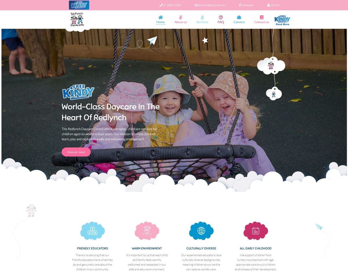 Screenshot of Redlynch Daycare Centre, from the wordpress websites collection.