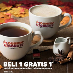 Dunkin’ Donuts: Promo BELI 1 GRATIS 1 untuk Minuman Panas dengan Kupon LINE sampai 09/19/2019