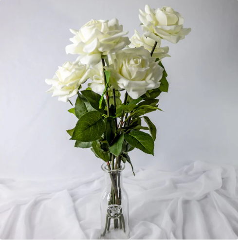 White Real Touch Full Bloom Roses - Realistic Artificial Flowers - Image 3