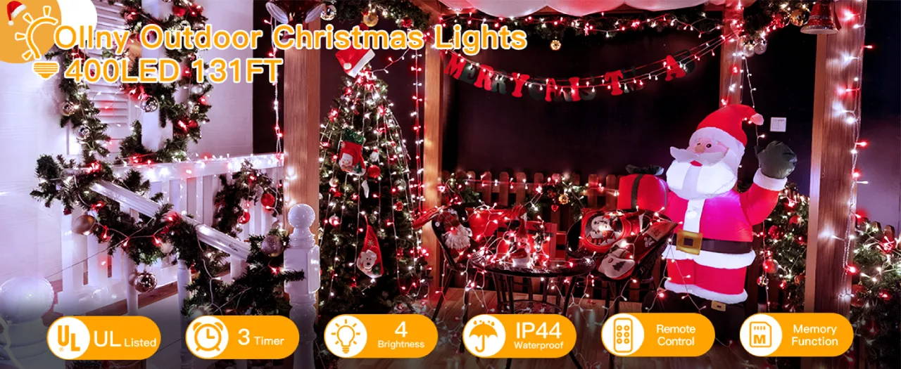 Features of Ollny's 400 leds clear cable multicolor Christmas lights