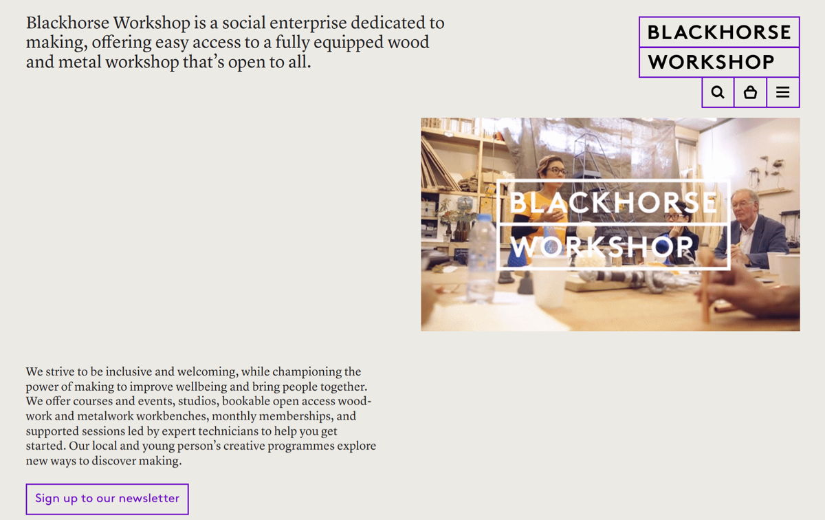 Screenshot of Blackhorse Workshop, from the workshop websites collection.