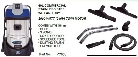 CleanStar Wet N Dry Vac 60L Stainless 2 Vac Motors