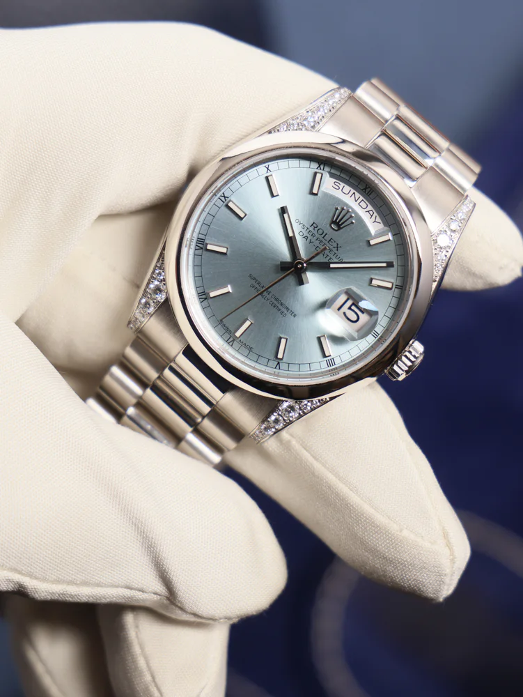 Rolex Day-Date 36 36 Ice Blue Dial Diamond Lugs Officially serviced 08/2026