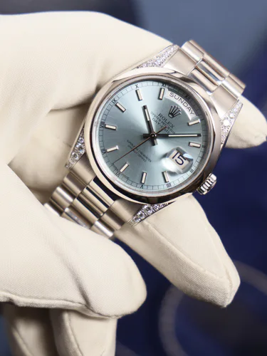 Rolex Day-Date 36 36 Ice Blue Dial Diamond Lugs Officially serviced 08/2026