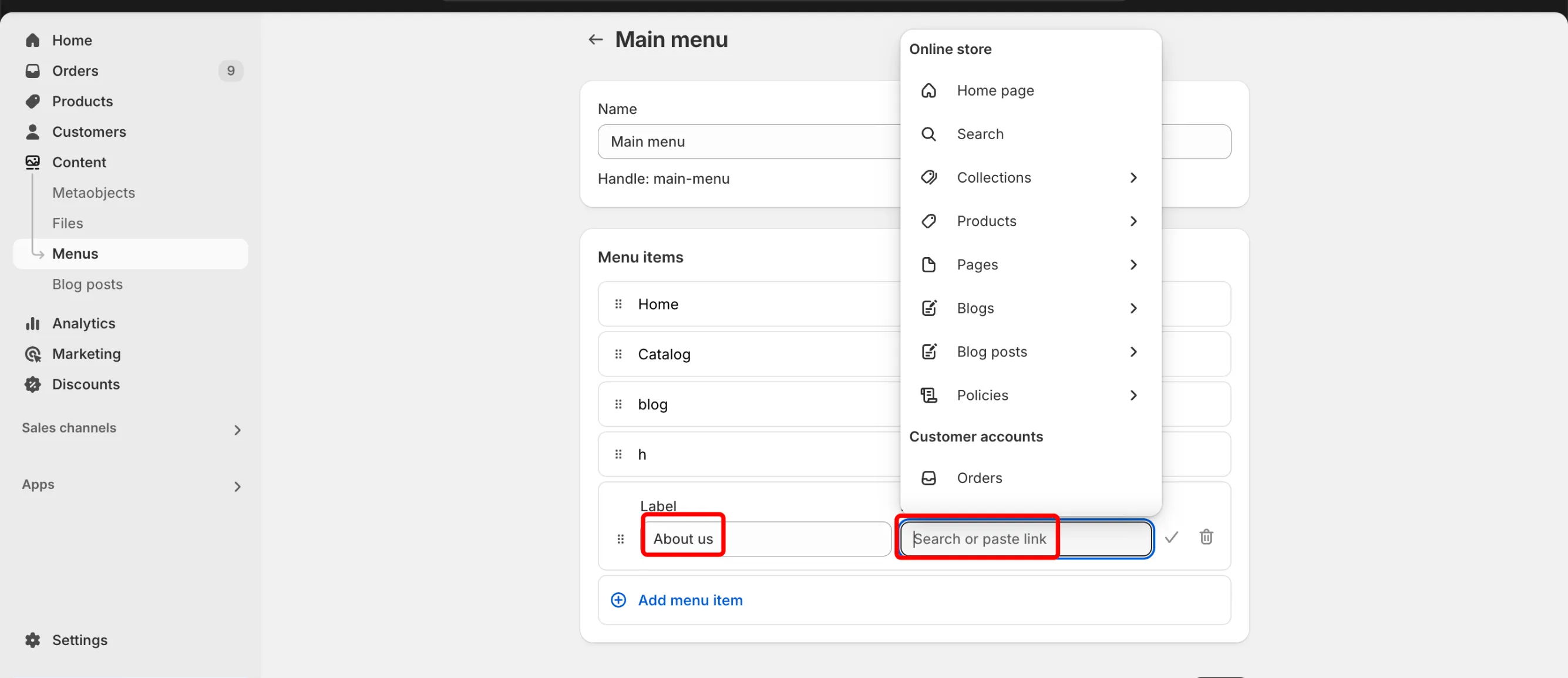 add link to menu item