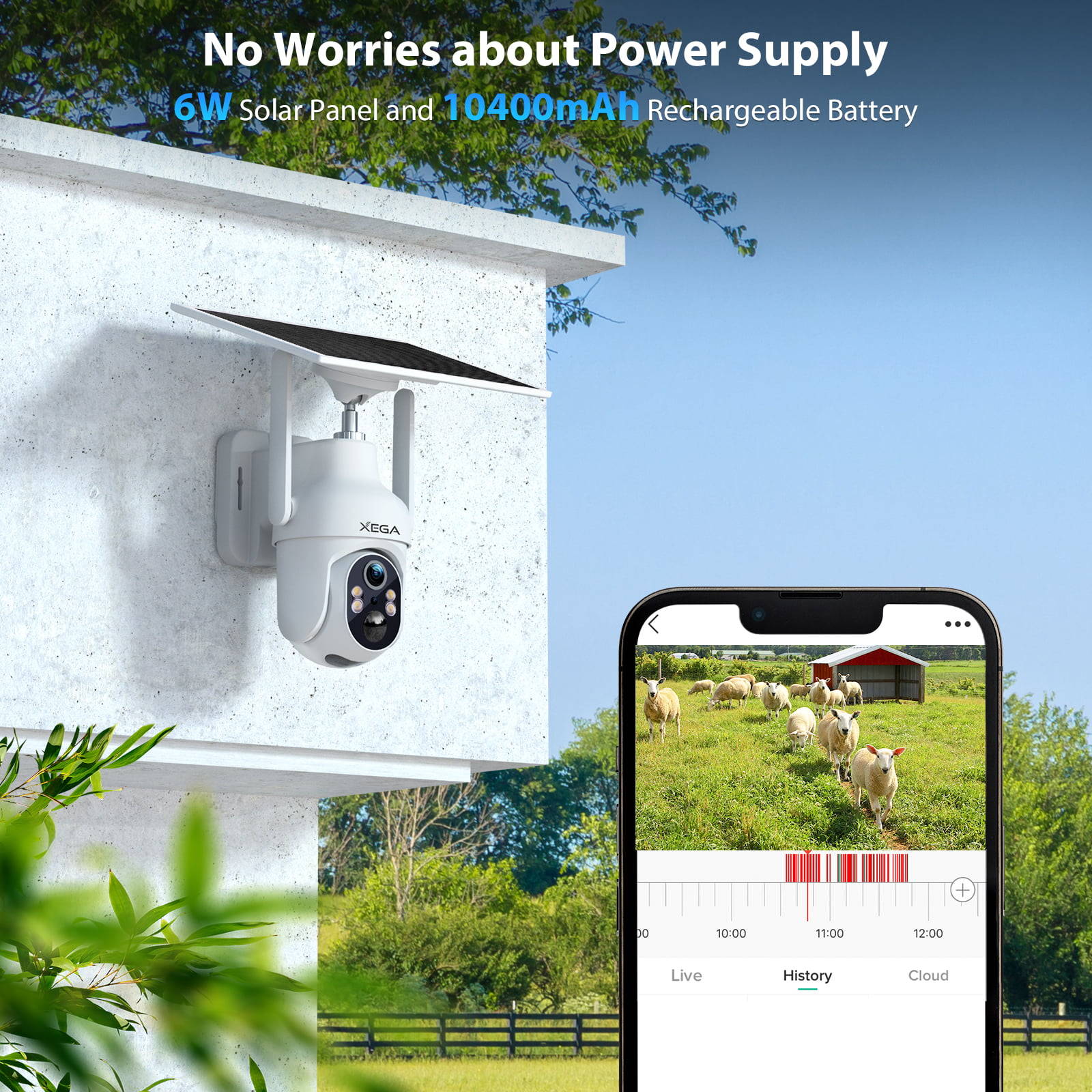Xega SmartCam 3G/4G LTE Solar Security Camera – Outdoor, PTZ, 2K, Night Vision, Open Box