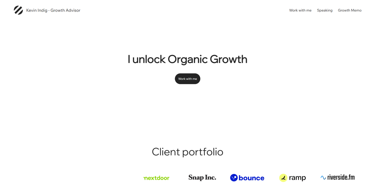 Screenshot of Kevin Indig, from the seo portfolios collection.
