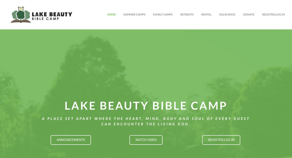 Screenshot of Lake Beauty Bible Camp, from the weebly websites collection.