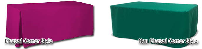 pleated and non pleated corners in fitted tablecloths examples
