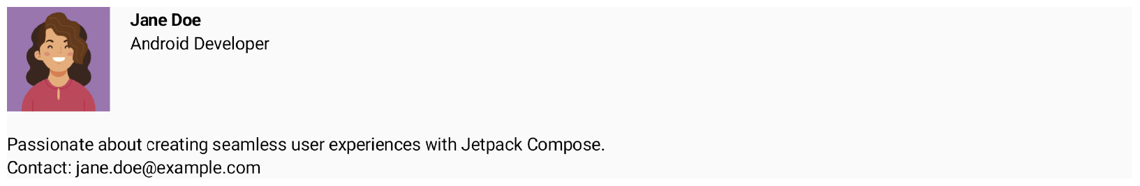 Preview of `ProfileCard` with horizontal and vertical `Spacer`s applied.