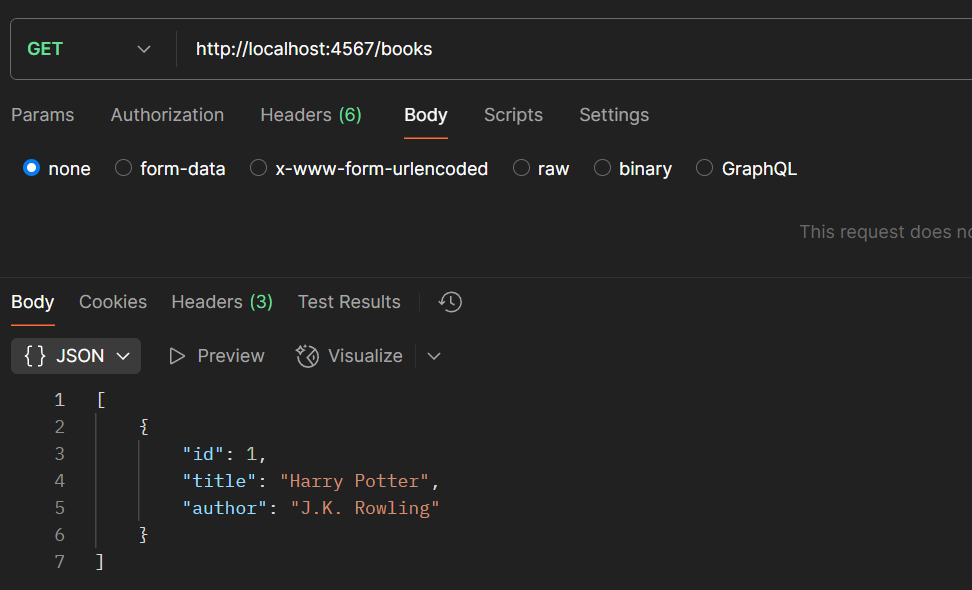Example of GET /books working