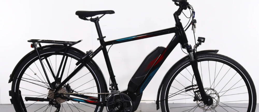 A black Winora Yucatan 20 electric city bike