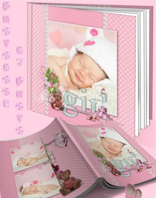 Фотокнига в Фотошоп для новорожденной девочки - маленькая дочка