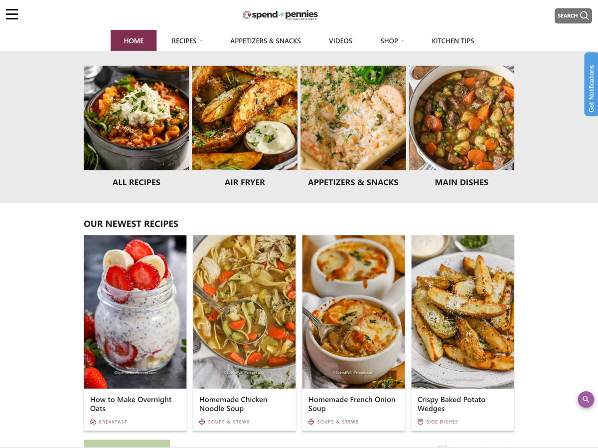 Screenshot of Spend With Pennies, from the food websites collection.