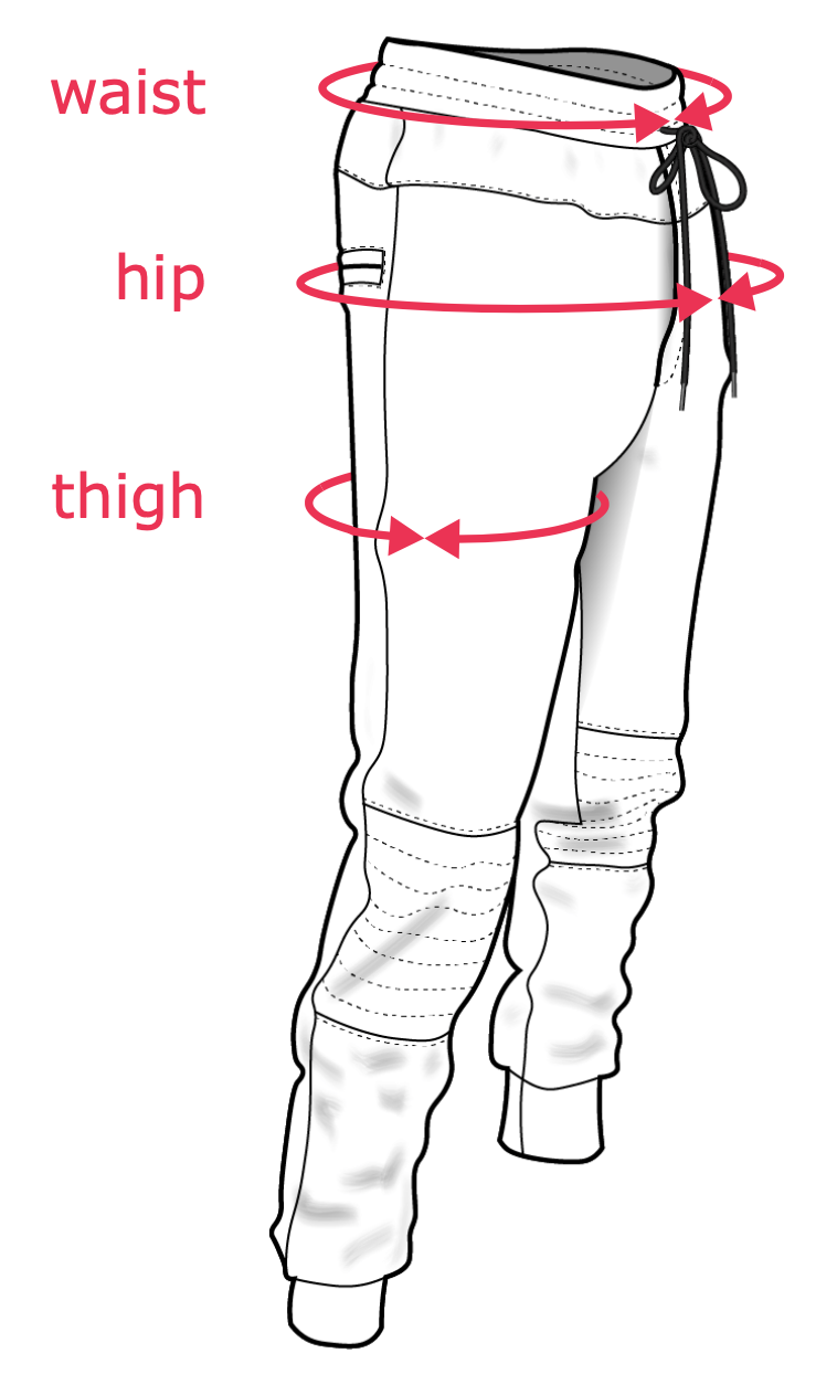 General Play Out BOTTOMS Outline for Size Measurements - Table of measurements to the right