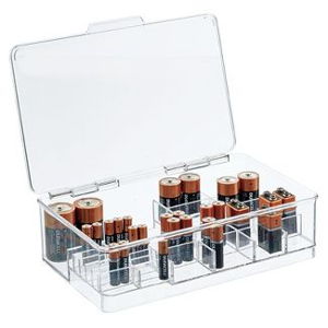 mDesign Stackable Divided Battery Storage Organizer Box