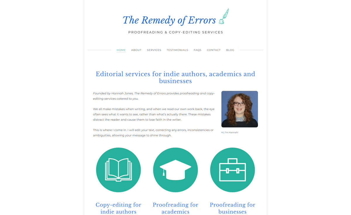 Screenshot of A professional proofreading service, from the content editor & proofreader portfolios collection.