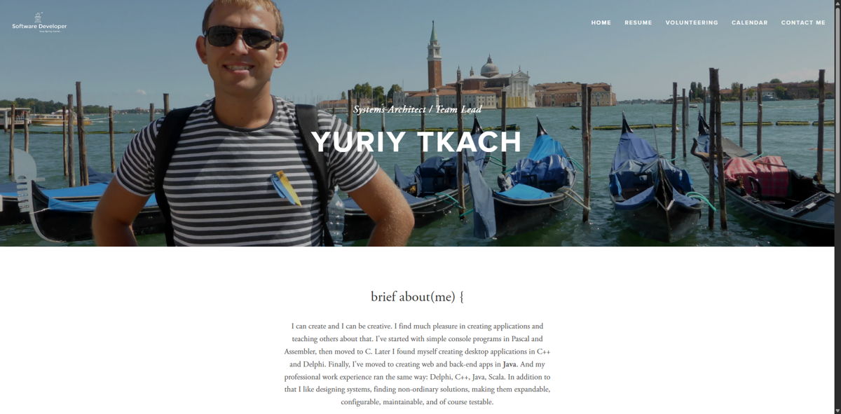 Screenshot of Yuriy Tkach, from the software engineer portfolios collection.