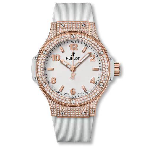 Big Bang 38 Quartz Red Gold - Pavé / White / Rubber