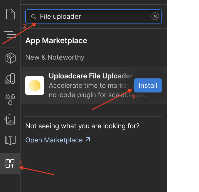 Uploadcare file uploader app installation in Webflow