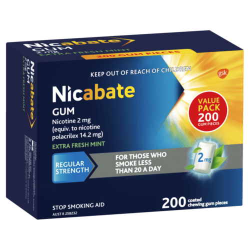 Nicabate Gum Nicotine 2mg Value Pack 200 pieces - Extra Fresh Mint Regular
