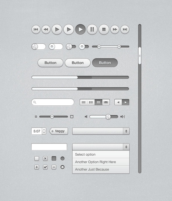 Элементы управления (интерфейс) плеера (в стиле QuickTime плеера) в формате psd