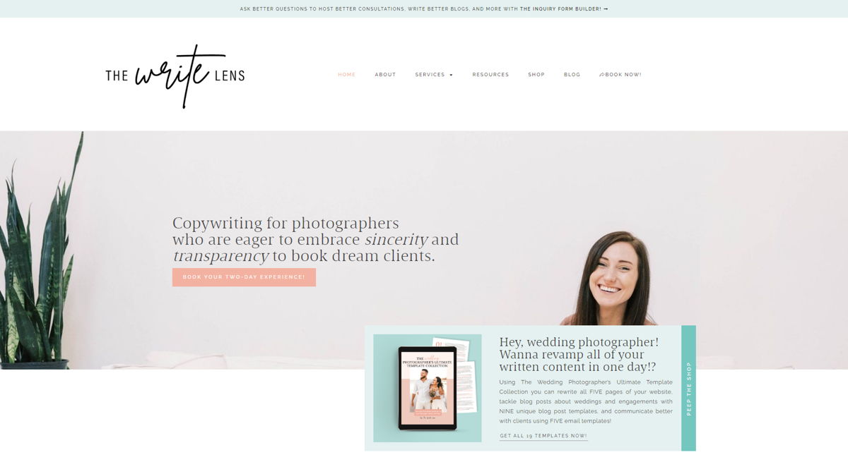 Screenshot of The Write Lens, from the copywriting portfolios collection.