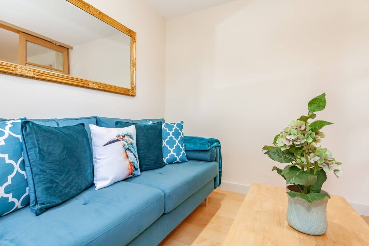 Living room with coffee table and extra large sofa