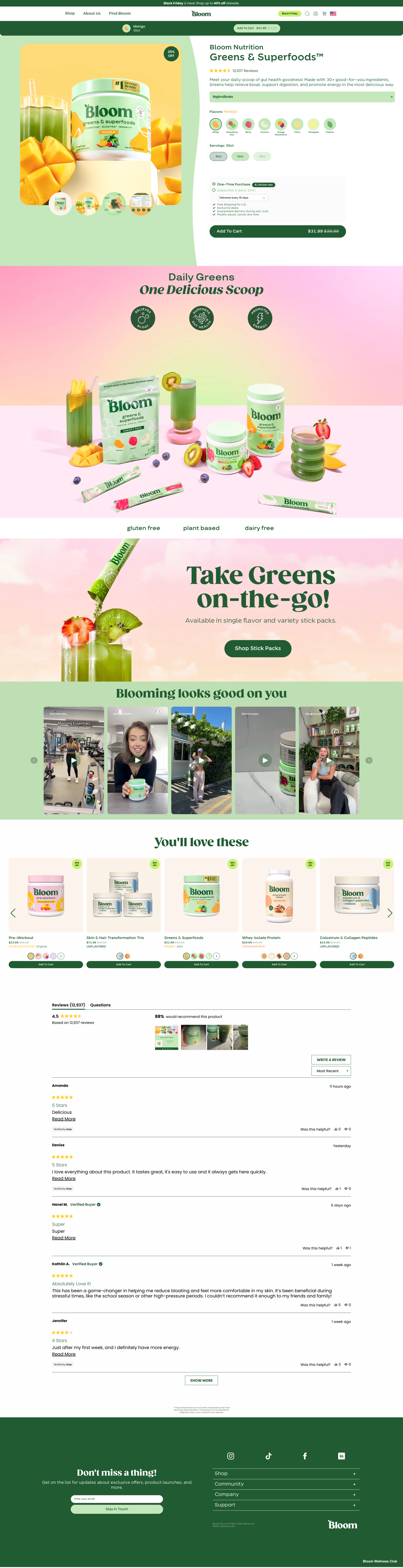 Screenshot of Bloom Nutrition , from the product page examples collection.
