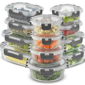 JoyJolt 24pc Fluted Glass Storage Containers with Lids. 12 Airtight, Freezer Safe Food Storage Containers, Pantry Kitchen Storage Containers, Glass Meal Prep Containers for Lunch