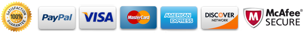 PayPal, Visa, Mastercard, American Express, Discover, JCB, Diners Club
